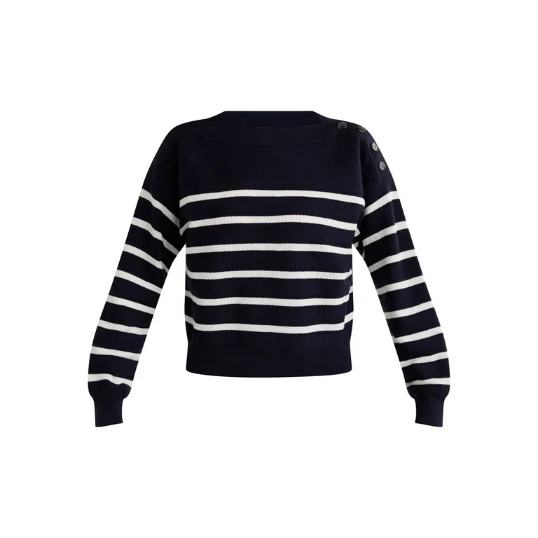 Free Assembly Women’s and Women's Plus Cropped Button Shoulder Sweater with Long Sleeves, Light... | Walmart (US)