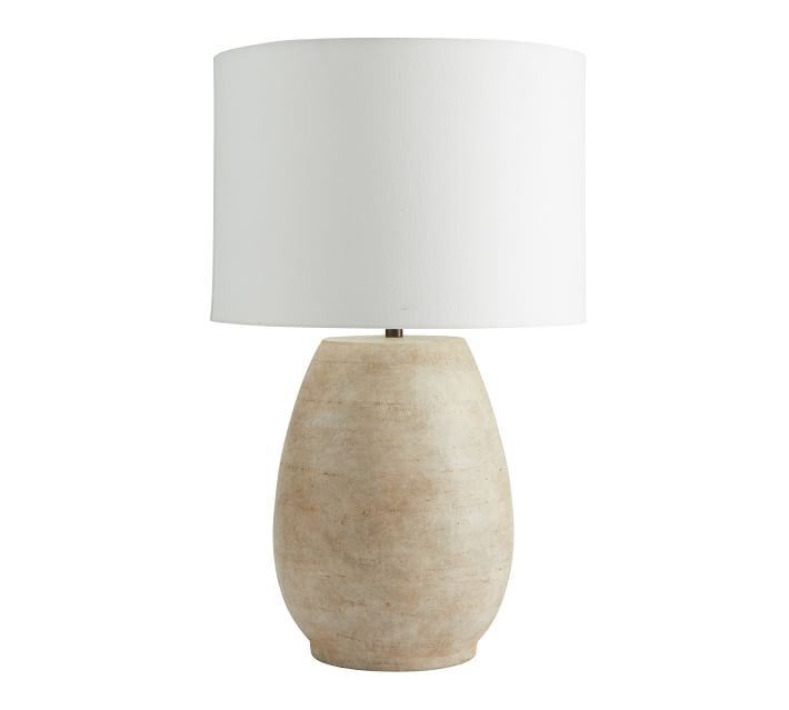 Asher Ceramic Lamp with Medium Straight Sided Textured Gallery Shade, Warm Gray/White | Pottery Barn (US)