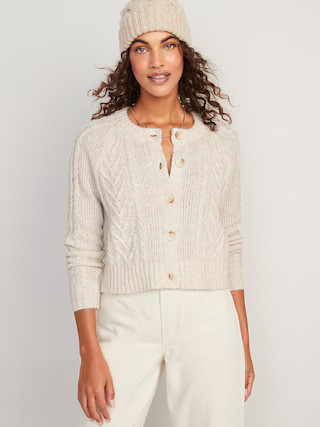 Heathered Cable-Knit Cardigan Sweater for Women | Old Navy (US)