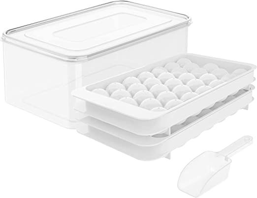 Round Ice Tray with Lid Ice Ball Maker Mold for Freezer with Container Mini Circle Ice Cube Tray ... | Amazon (US)