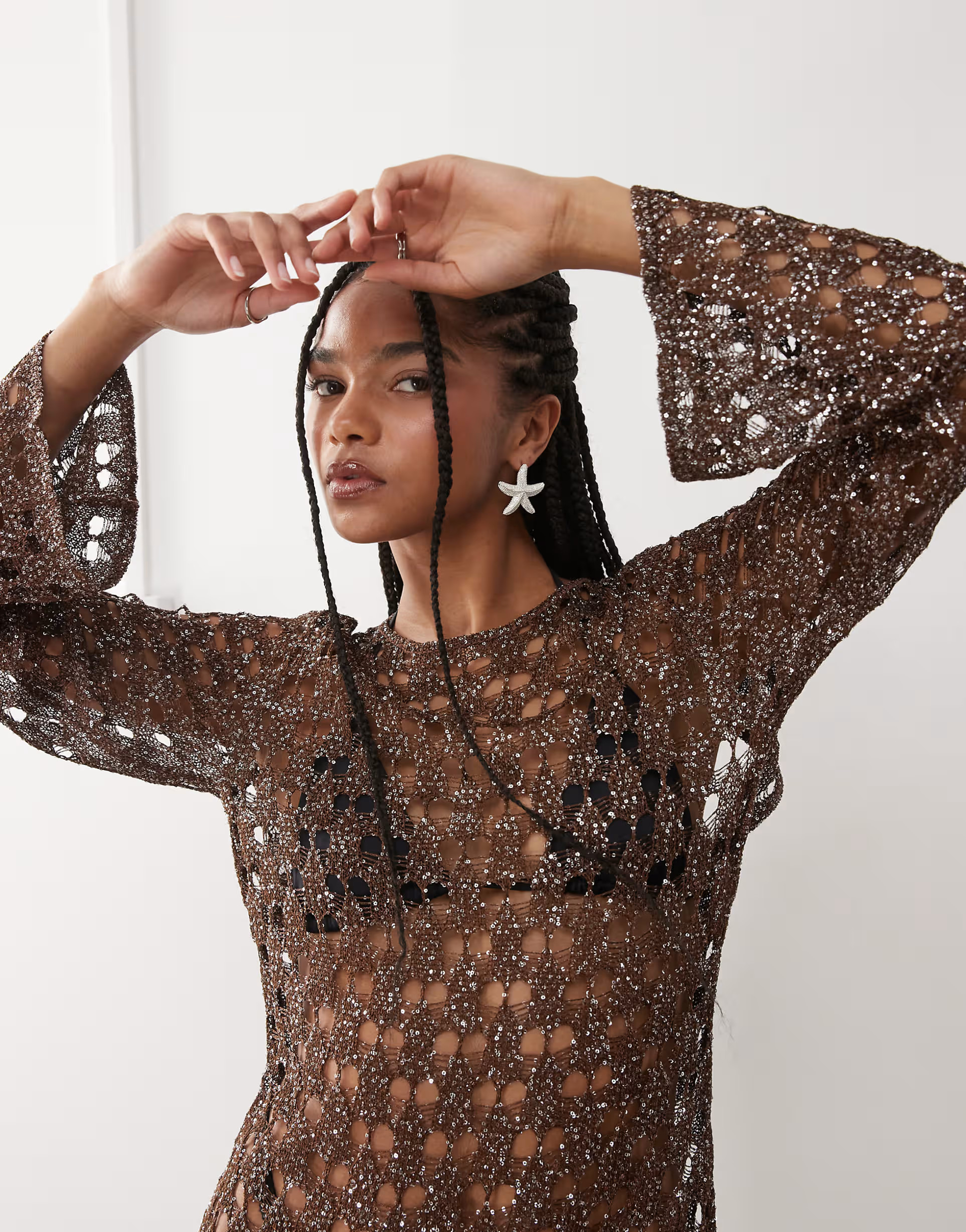 Miss Selfridge premium sequin beach dress in chocolate | ASOS (Global)