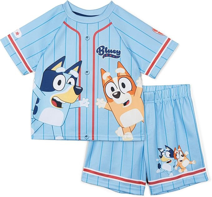 Bluey Athletic Mesh Baseball Jersey T-Shirt and Shorts Outfit Set Infant to Big Kid Sizes (12 Mon... | Amazon (US)