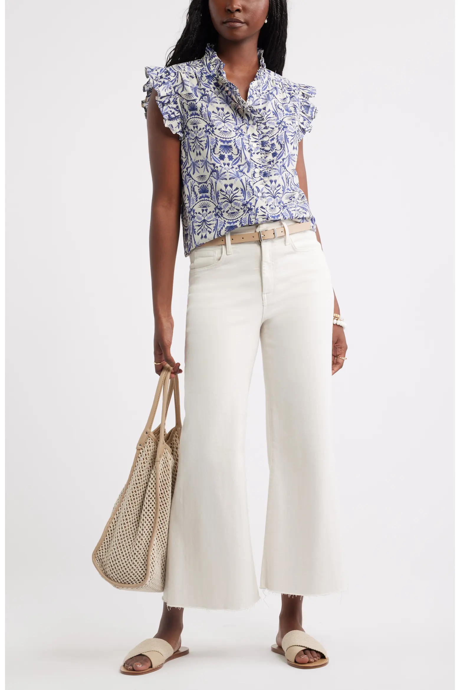 Caslon® Ruffle Sleeve Cotton Blend Top (Women) | Nordstrom | Nordstrom