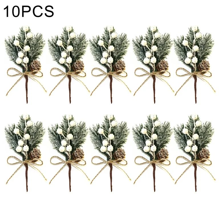 10pcs Christmas Artificial Pine Branch Berry Holly Flower Bouquet Pick Xmas Decor Ornament White | Walmart (US)