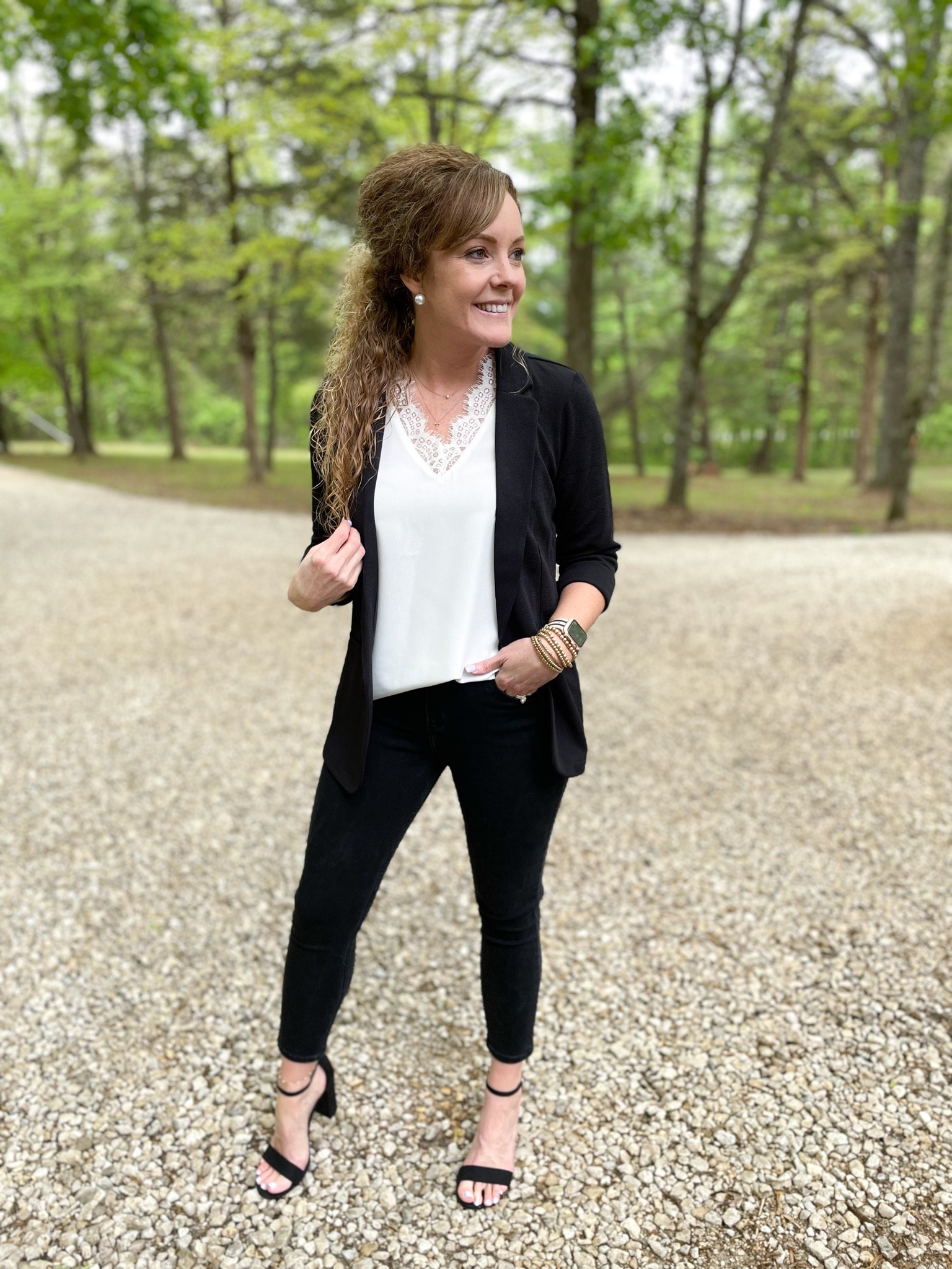 Black blazer / workwear / black and white outfit / interview outfit / dressy look / business attire 

Blazer- sized up to medium 
Lace cami top- small
Black jeans - old from Abercrombie, size 4 

#LTKunder50 #LTKstyletip #LTKworkwear