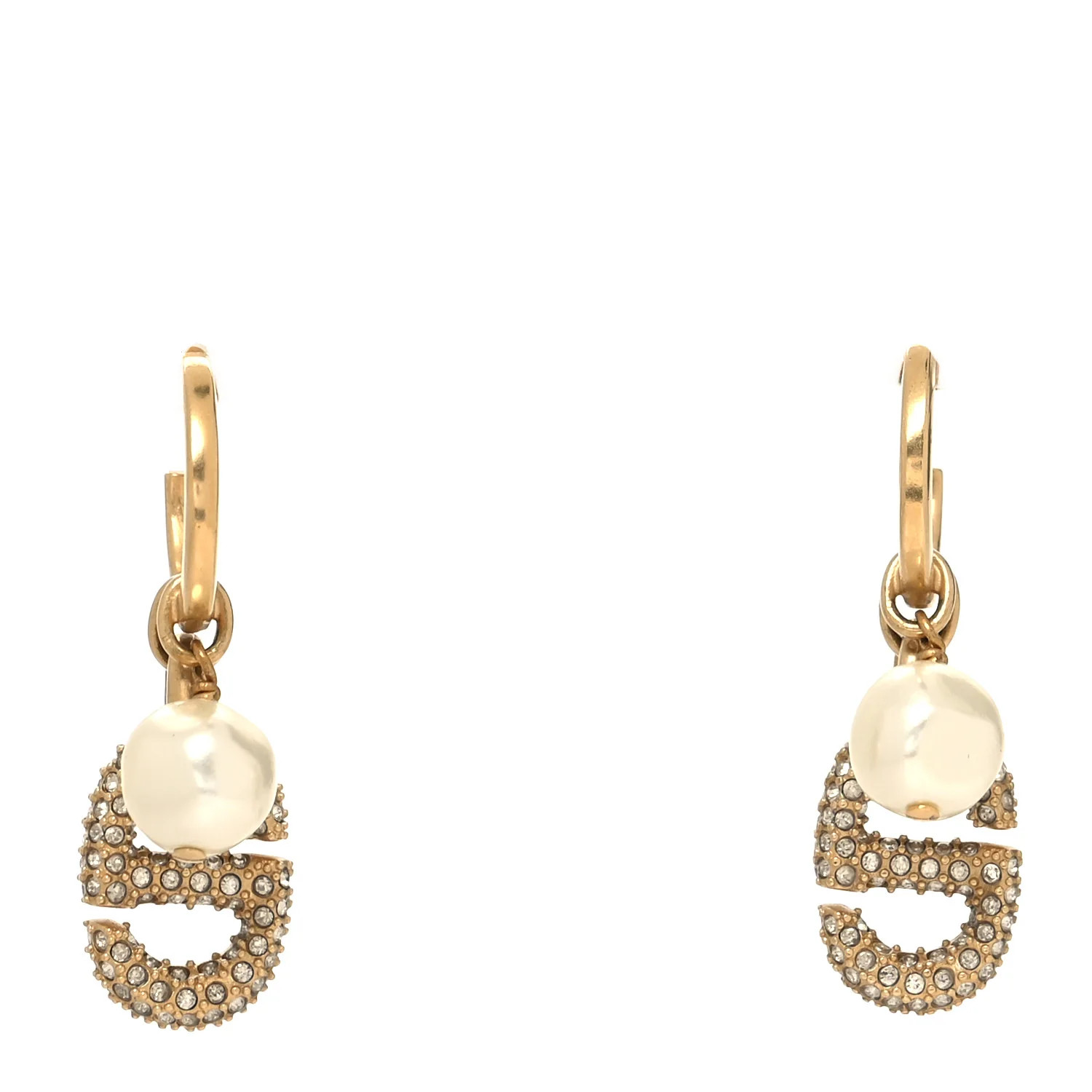 CHRISTIAN DIOR Pearl Crystal CD Hoop Earrings Gold | FASHIONPHILE (US)