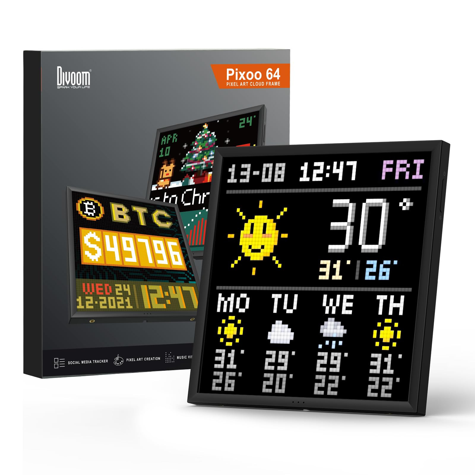 Divoom Pixoo-64 - WiFi Pixel Cloud Digital Frame with APP Control,64 X 64 LED Panel Display Frame... | Amazon (US)