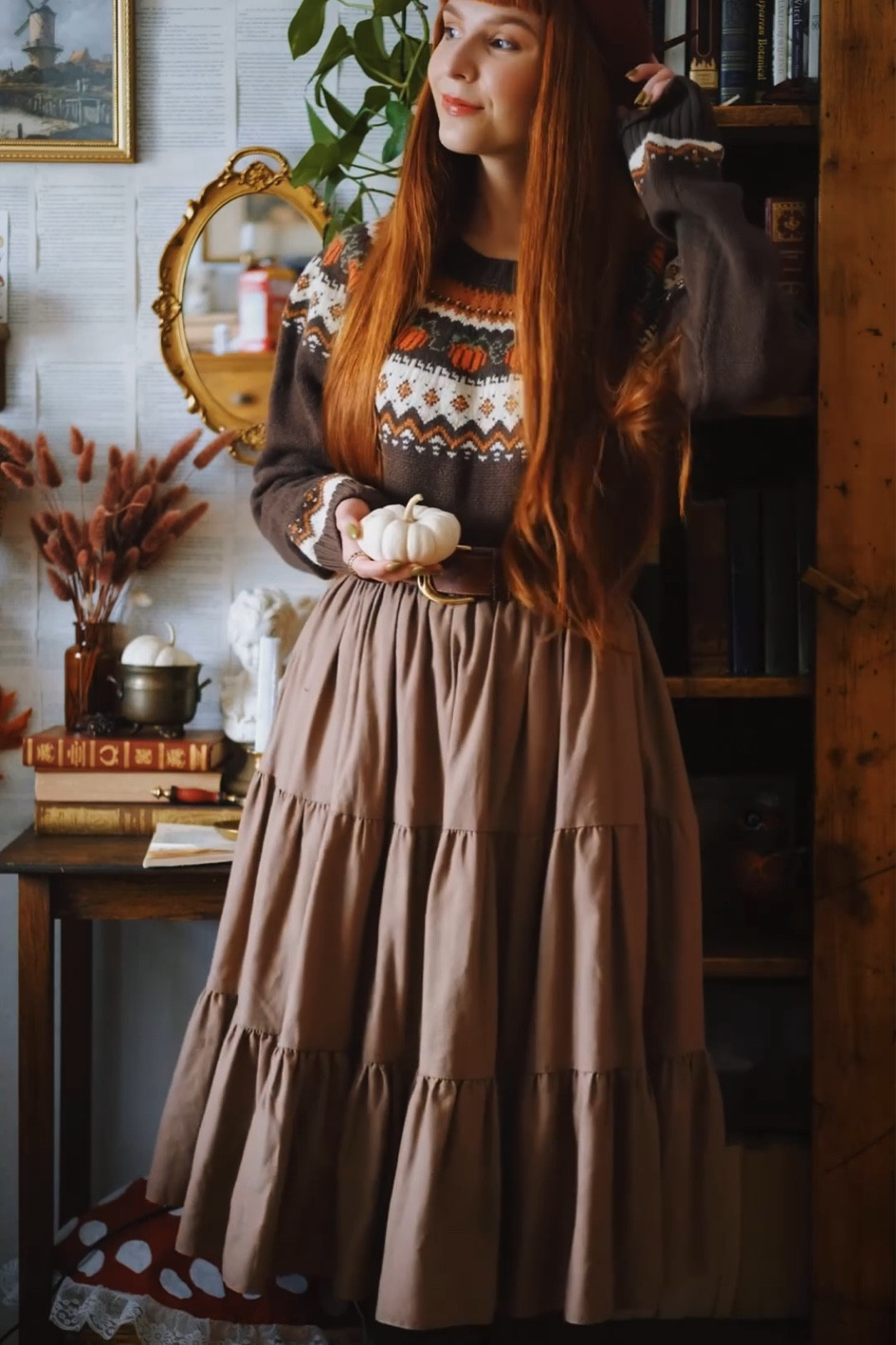 Cute pumpkin outfit for fall and Halloween! Cozy knit sweater, midi skirt, and beret. 

#LTKSeasonal #LTKfindsunder100 #LTKfindsunder50