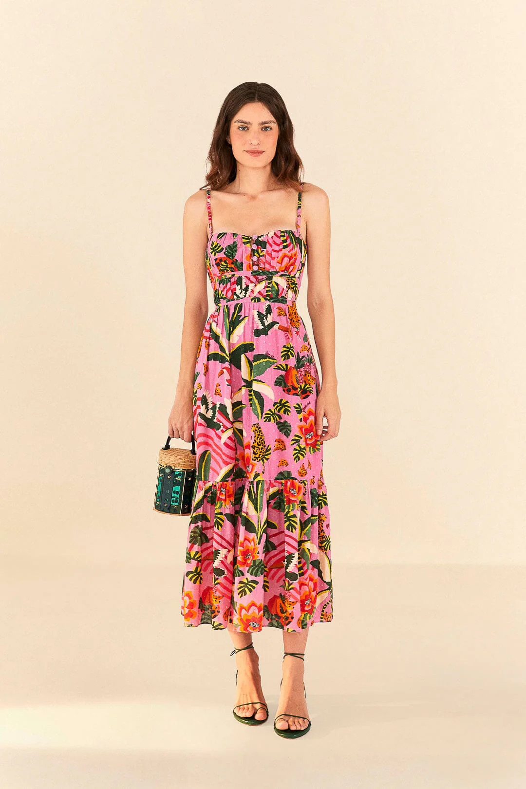 Pink Leopard Forest Midi Dress | FarmRio (US)