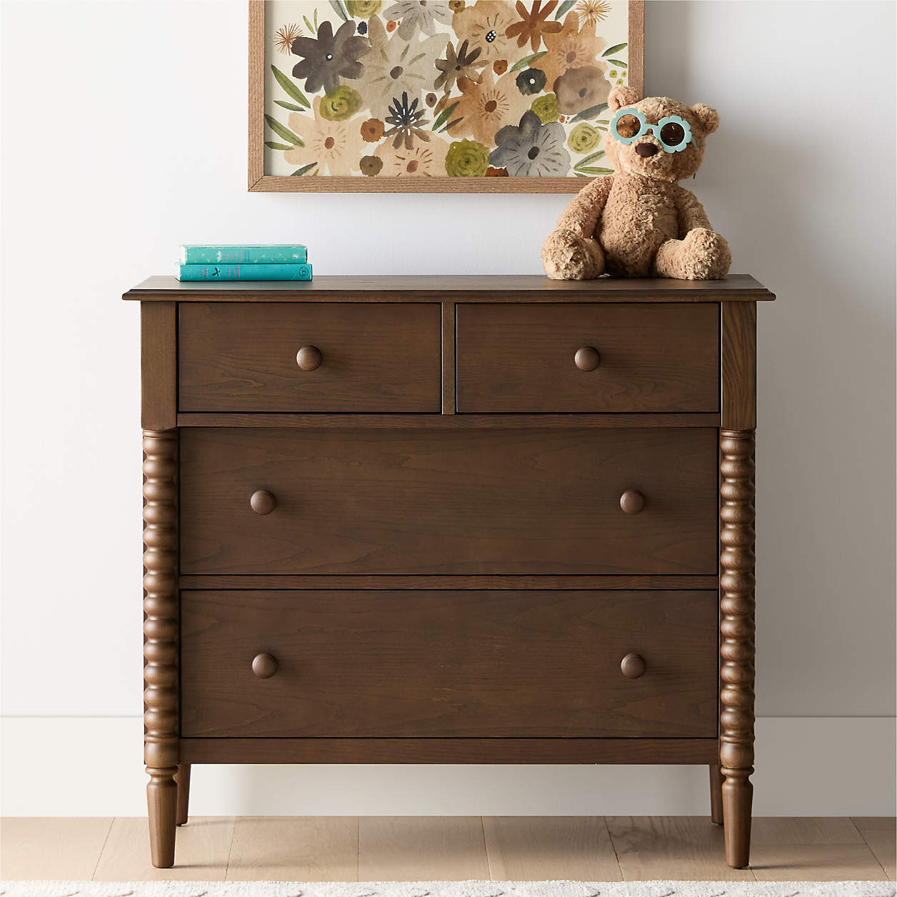 Jenny Lind 37" Deep Brown Wood Narrow 4-Drawer Kids Dresser + Reviews | Crate & Kids | Crate & Barrel