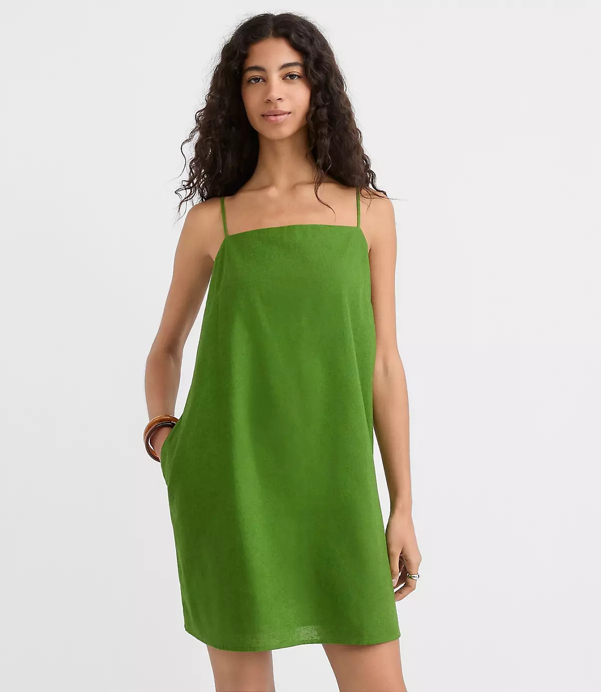 Tall Linen Cotton Strappy Mini Pocket Dress | LOFT