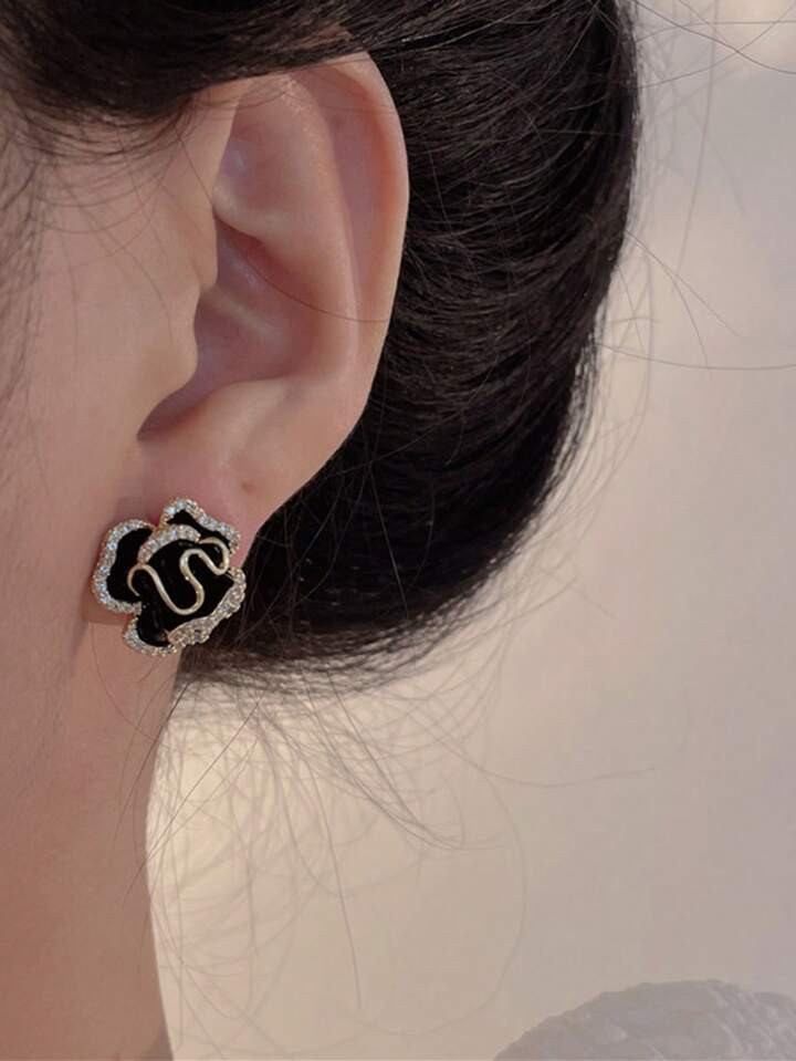1pair Luxury Floral Earrings With Crystal Rhinestones, Unique Design | SHEIN