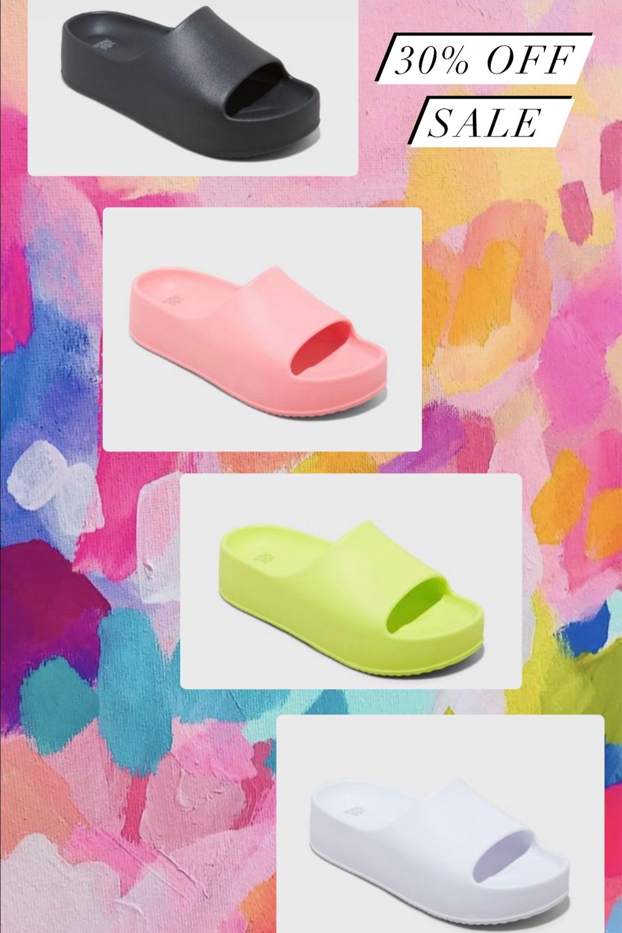 Target 30% off shoe sale 

Womens Izzy platform sandals wild fable 

Beach
Pool
Boat 
Lake 
Vacation 
Summer 
4th of july 
Bright colors 
Pink
Yellow 
White 
Black 
Shoes 
Neon
Bright colors 
Fun 
Preppy 

#LTKunder50 #LTKtravel #LTKshoecrush