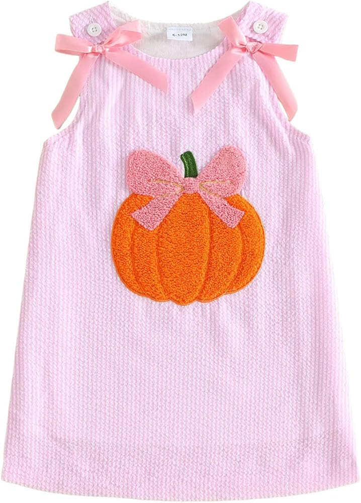 Toddler Baby Girl Halloween Outfit Pumpkin Striped Sleevless Tank Dress | Amazon (US)