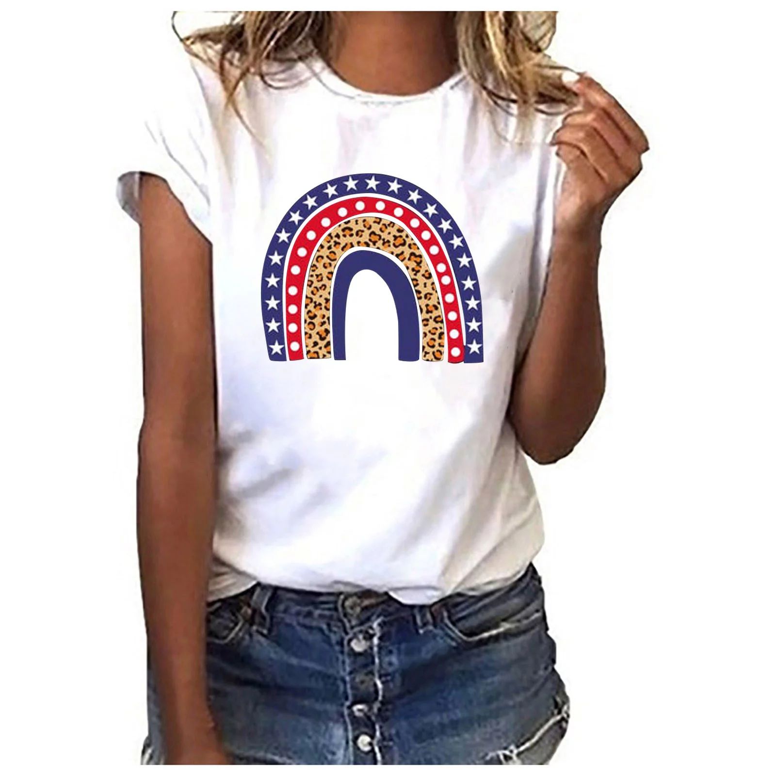 SELONE Patriotic Tank Tops Independence Day Going out Tops for Women Short Sleeve Casual Round Ne... | Walmart (US)
