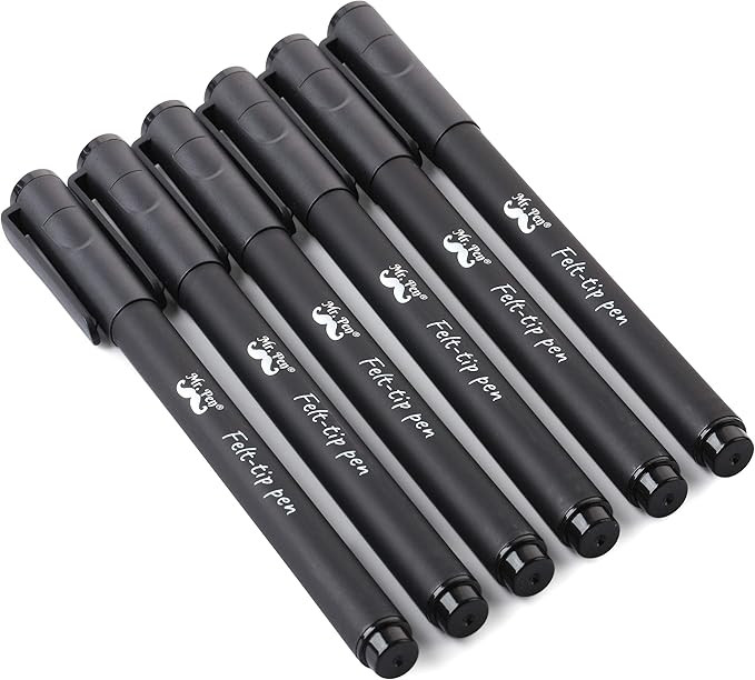 Mr. Pen- Pens, Felt Tip Pens, Black Pens, Pack of 6, Fast Dry, No Smear, Fine Point Pens Black, B... | Amazon (US)