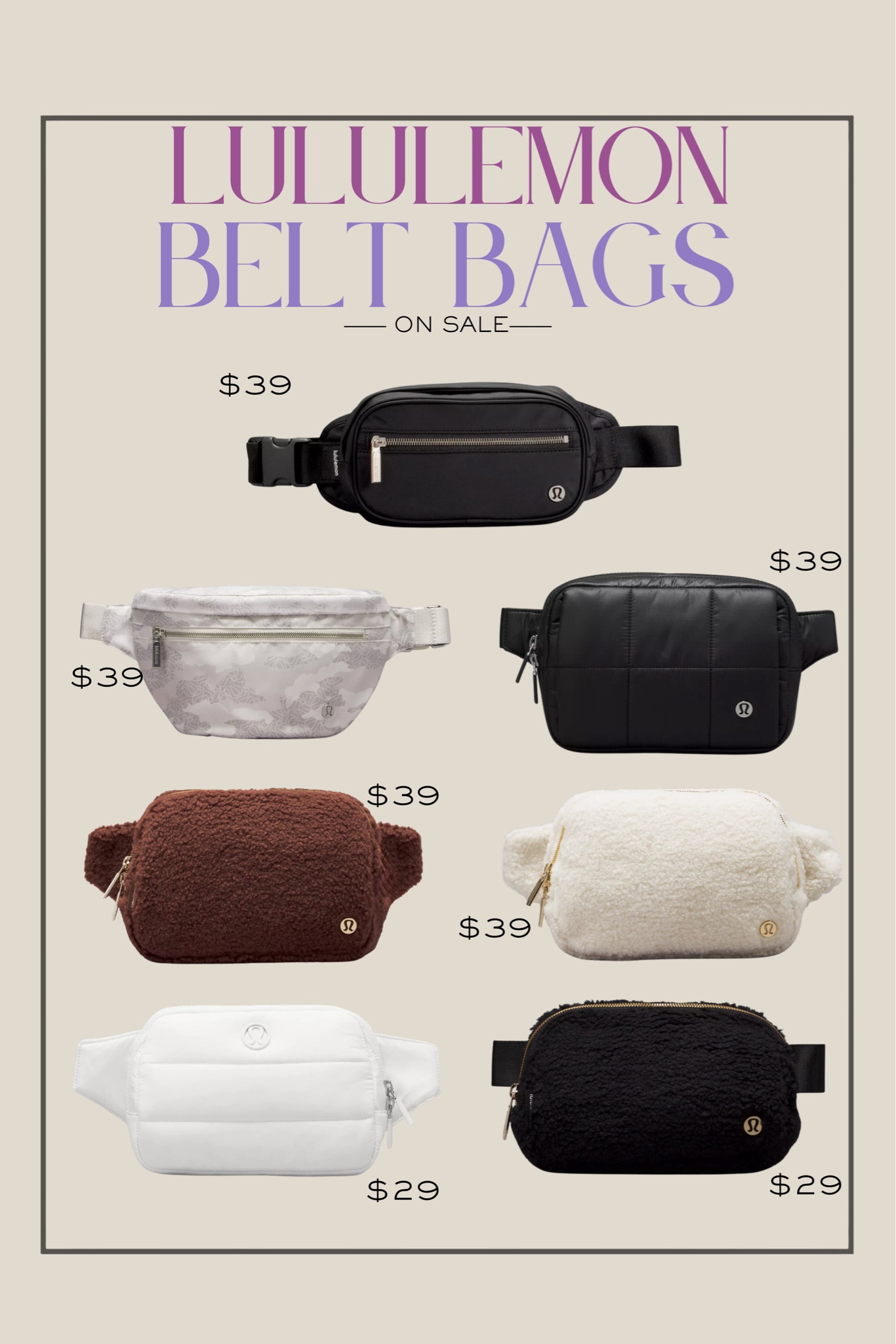 Lululemon belt bags on sale! 

Lululemon belt bags, lululemon bags, lululemon, lululemon on sale, belt bags on sale 

#LTKfindsunder50 #LTKfindsunder100 #LTKsalealert
