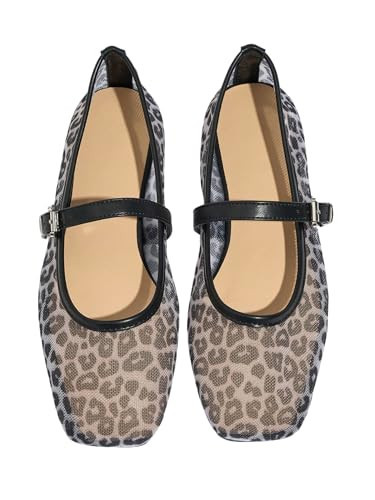 Milumia Women's Mesh Ballet Flats Comfortable Dressy Trendy Square Closed Toe Maryjane Flat Shoes Black 7.5 | Amazon (US)