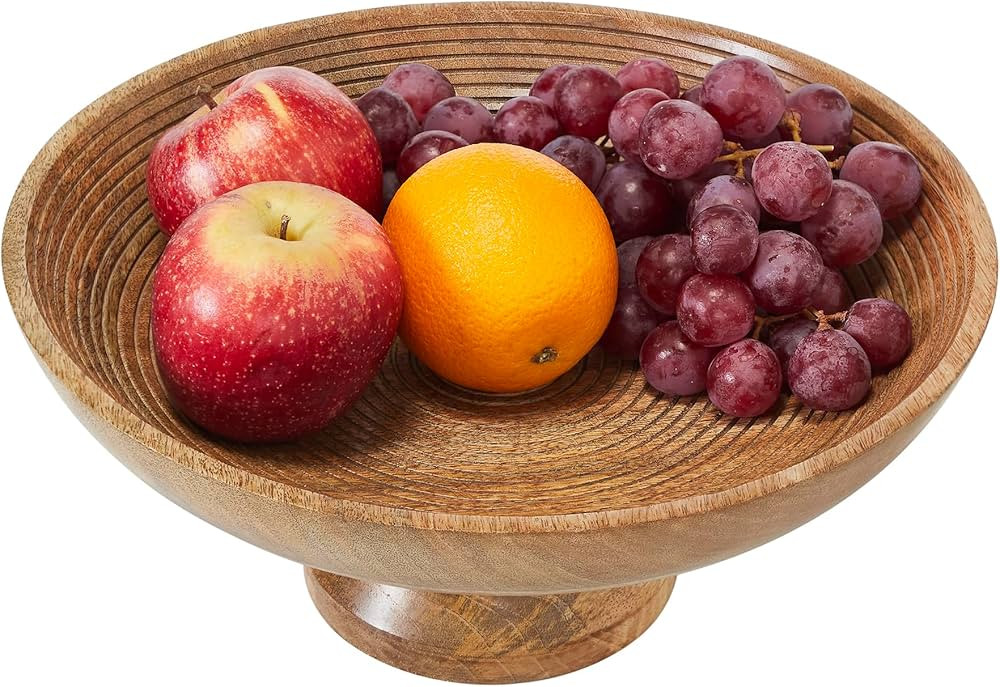 VHC Brands Ribbed Natural Wooden Fruit Bowl 5.5x12x12, Kitchen Decor, Decorative Wooden Pedestal ... | Amazon (US)