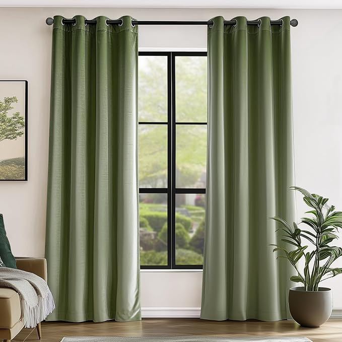 Lazzzy Blackout Velvet Curtains Green Thermal Insulated Curtains 90 inch Long Drapes for Bedroom ... | Amazon (US)