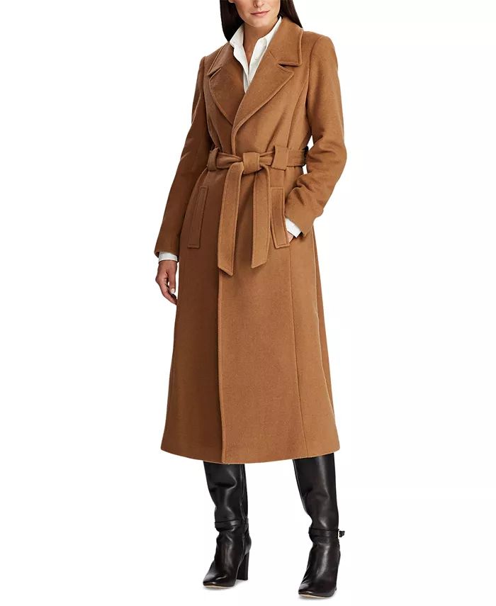 Women's Wool Blend Belted Maxi Wrap Coat | Macy's