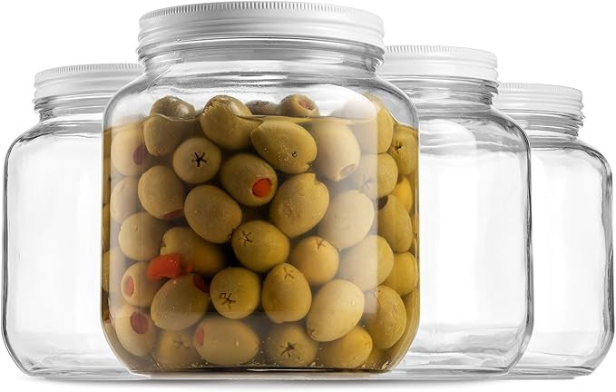 Half Gallon Glass Mason Jar (64 Oz - 2 Quart) - 4 Pack - Wide Mouth, Metal Airtight Lid, USDA App... | Amazon (US)