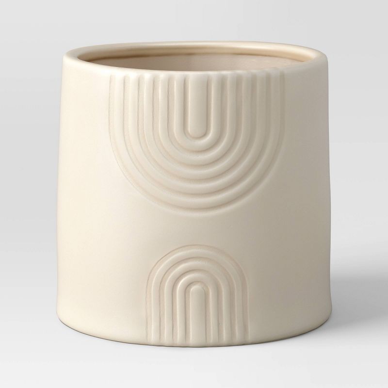 9" Wide Ribbed Geometric Outdoor Stoneware Planter Pot Cream - Threshold™ | Target