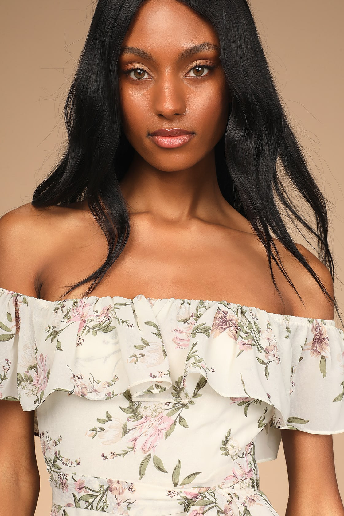 Amazing Moment Cream Floral Print Off-the-Shoulder Dress | Lulus (US)