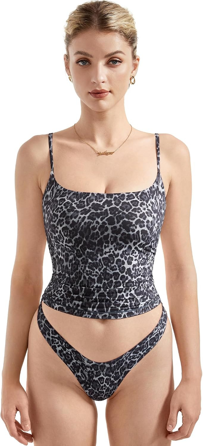 SUUKSESS Women Double Line Square Neck Tank Top Summer Y2K Going Out Basic Cami Shirt | Amazon (US)