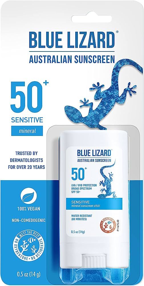 BLUE LIZARD Sensitive Mineral Sunscreen Stick with Zinc Oxide, SPF 50+, Water Resistant, UVA UVB ... | Amazon (US)