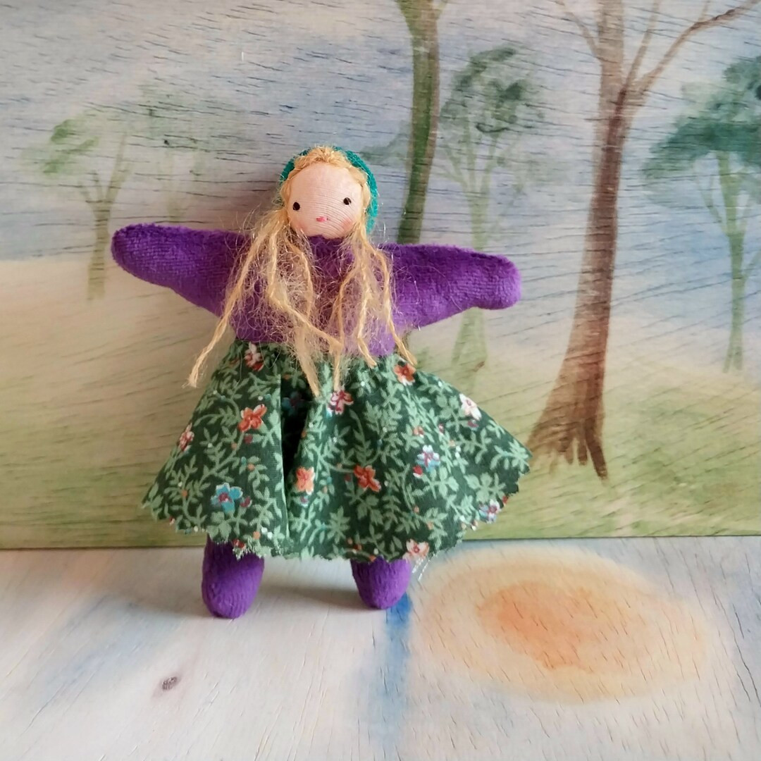 Purple Dollhouse Doll DHJ1, Peach Skin, Gold Hair, Waldorf Toy, Natural Fiber, Pocket Doll, Girl ... | Etsy (US)