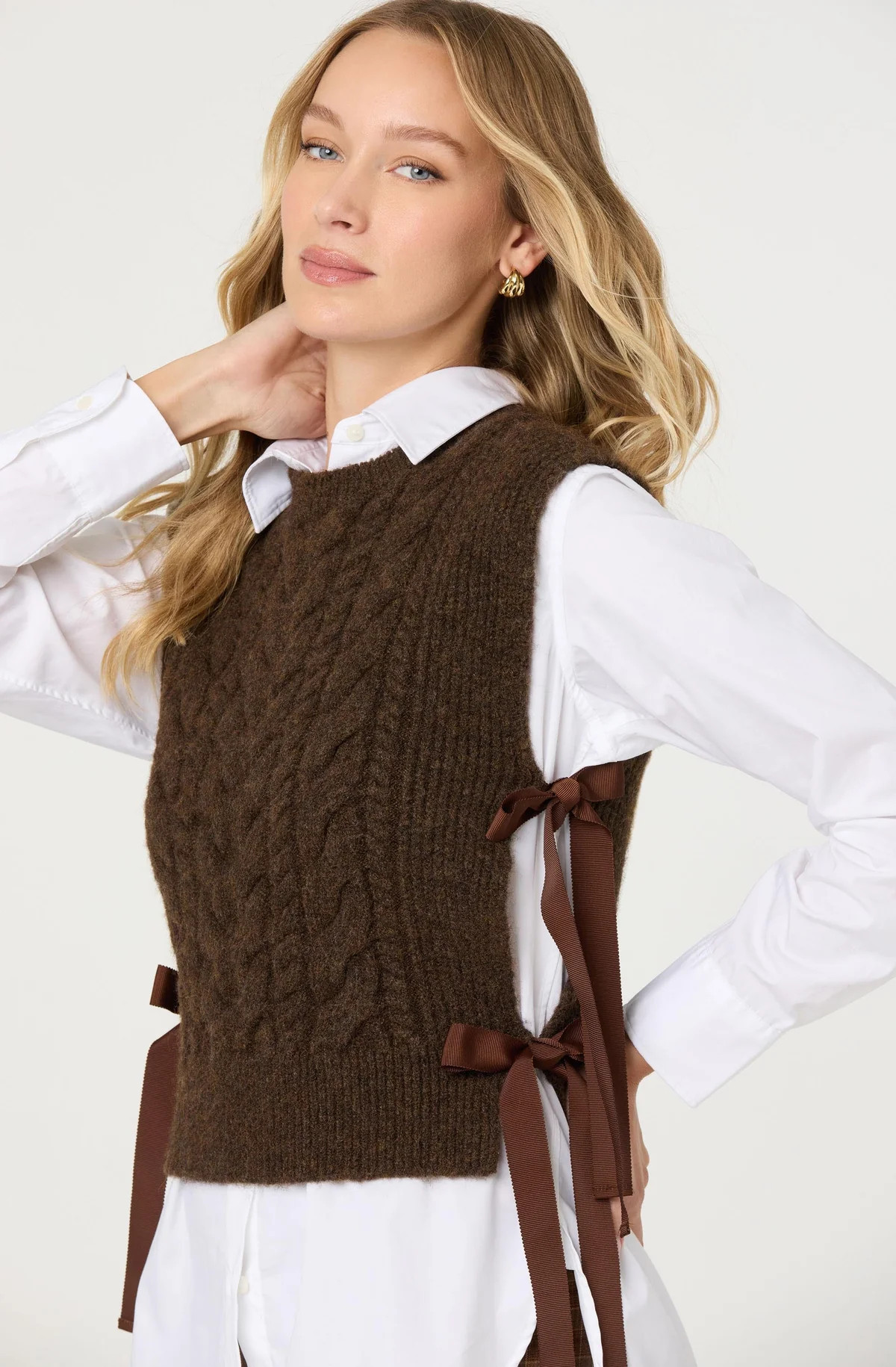 Cortney Side Tie Sweater Vest - Brown / S | ASTR The Label (US)