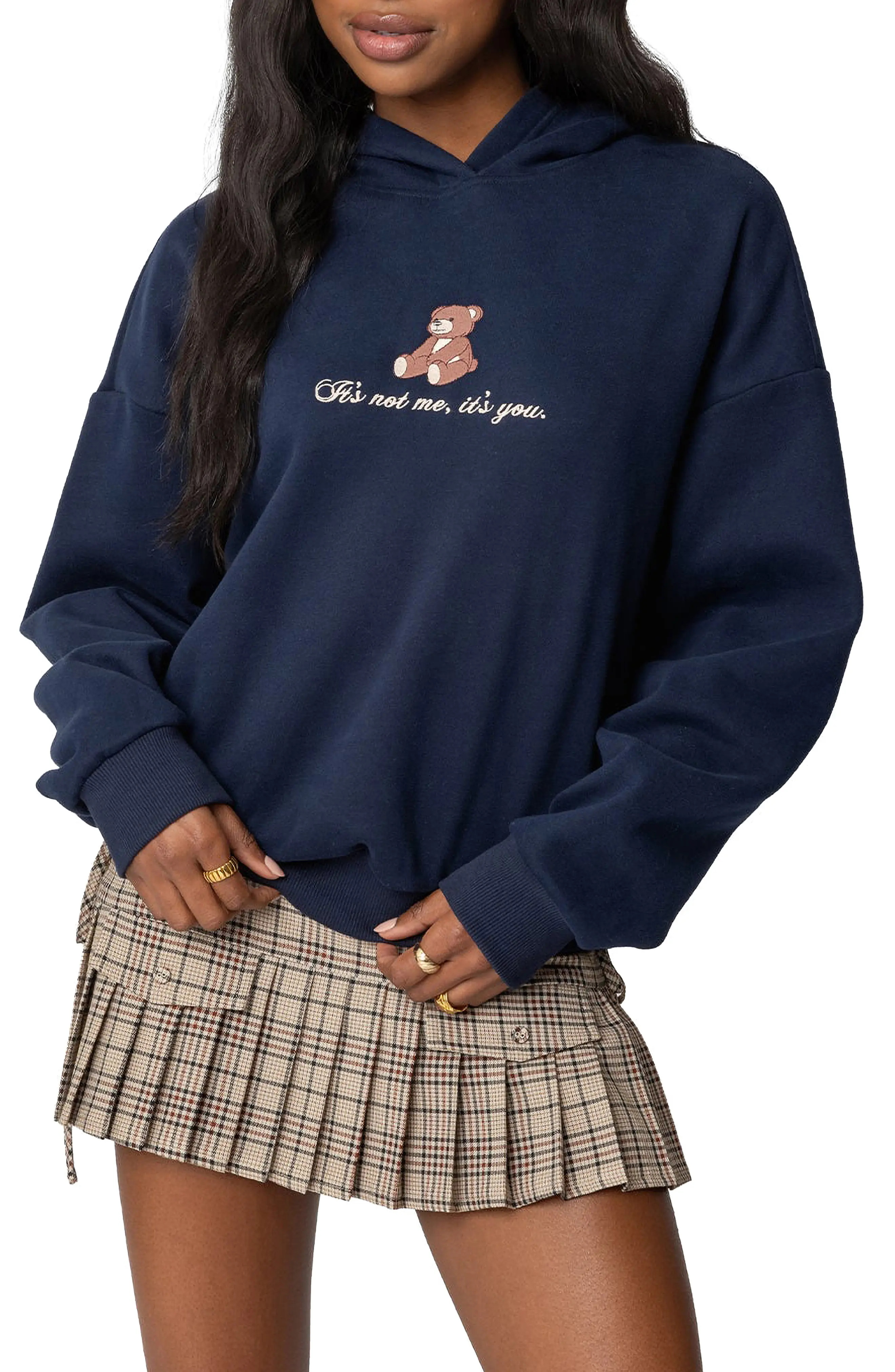 EDIKTED Teddy Bear Embroidered Graphic Hoodie (Women) | Nordstrom | Nordstrom