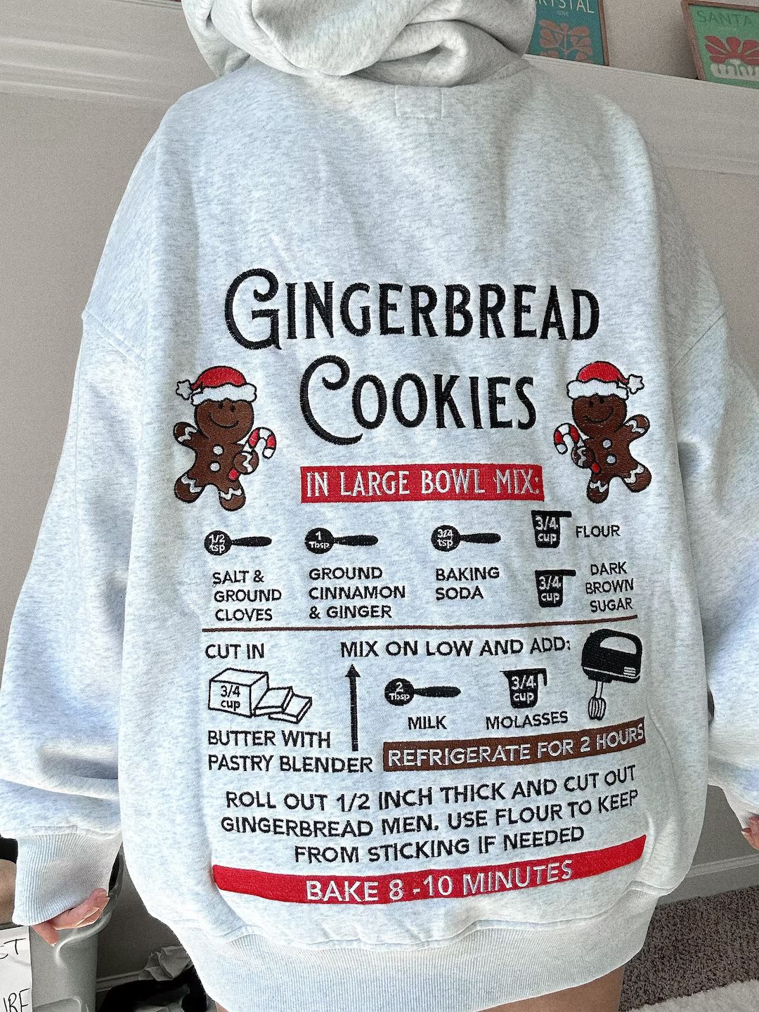 GREY GINGERBREAD RECIPE Christmas Embroider Hoodie - Etsy | Etsy (US)