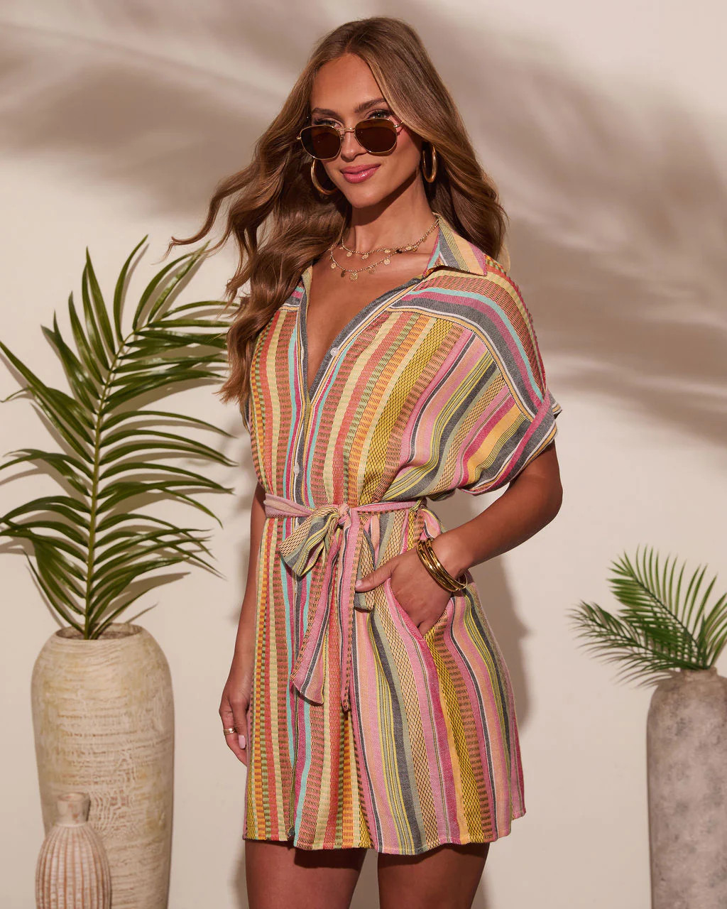 Sunshade Waist Tie Mini Shirt Dress | VICI