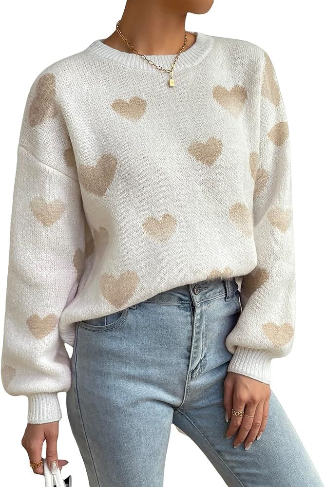 SHENHE Women's Crewneck Drop Shoulder Cloud Pattern Casual Sweater Pullover Jumper | Amazon (US)