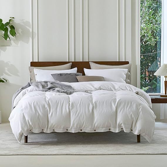 EVERLY 100% Pure Linen Duvet Cover Set Queen Size 90X90Inch 3pcs (1 Duvet Cover,2 Pillowcases) So... | Amazon (US)