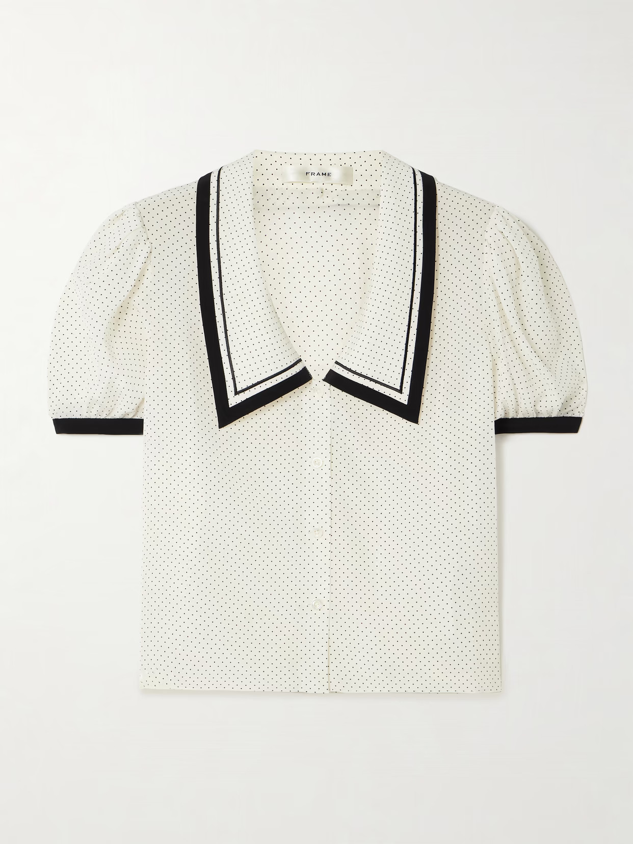 FRAME - The Sailor Cropped Polka-dot Silk-crepe Blouse - Cream | NET-A-PORTER (UK & EU)