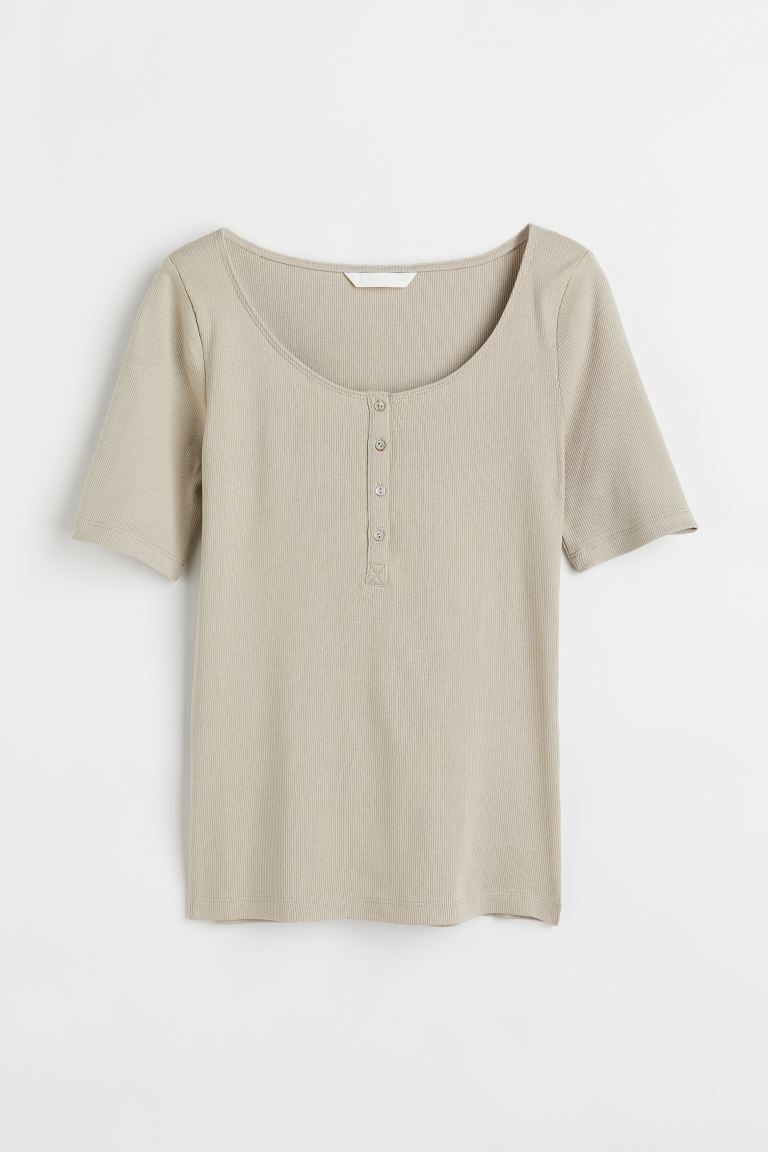 Ribbed T-shirt with Buttons | H&M (US)