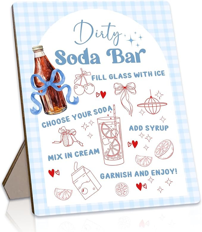 She's Ready to Pop Dirty Soda Bar Sign with Menu, Wooden Tabletop Welcome and Recipe Board for Ge... | Amazon (US)
