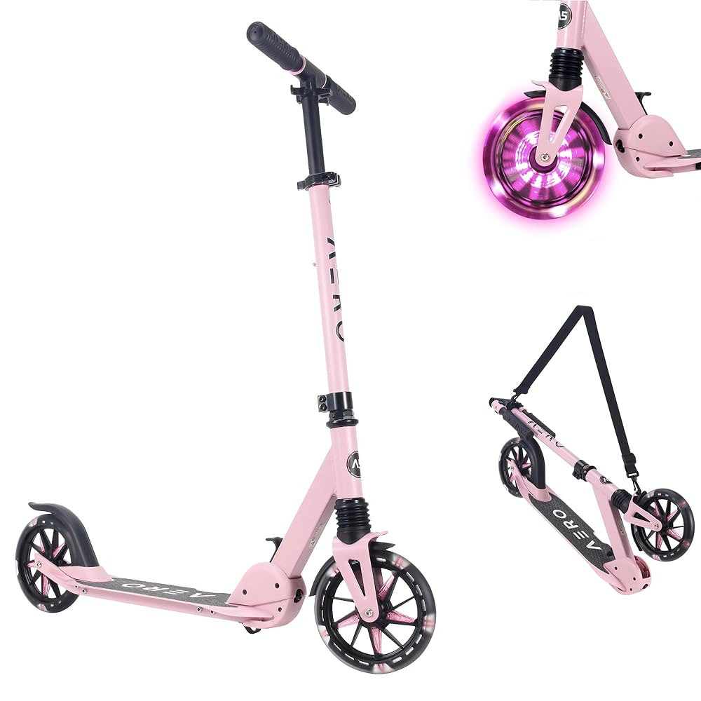 Aero Big Wheels Kick Scooter for Kids 6+, Teens & Adults | Light Up Wheels, Hand Brake, Rubber De... | Amazon (US)
