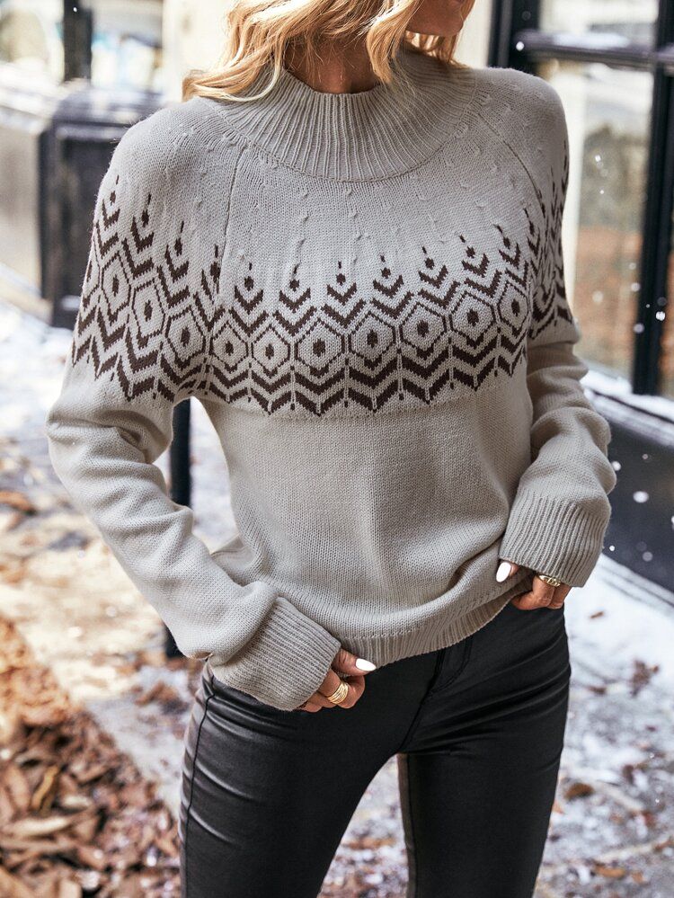 Geo Pattern Raglan Sleeve Sweater | SHEIN