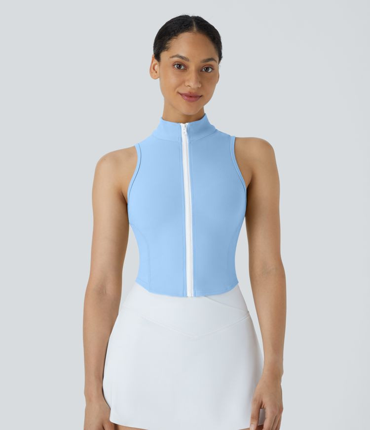 Women’s Mock Neck Zip Front Sleeveless Cropped Tank Top - Halara | HALARA