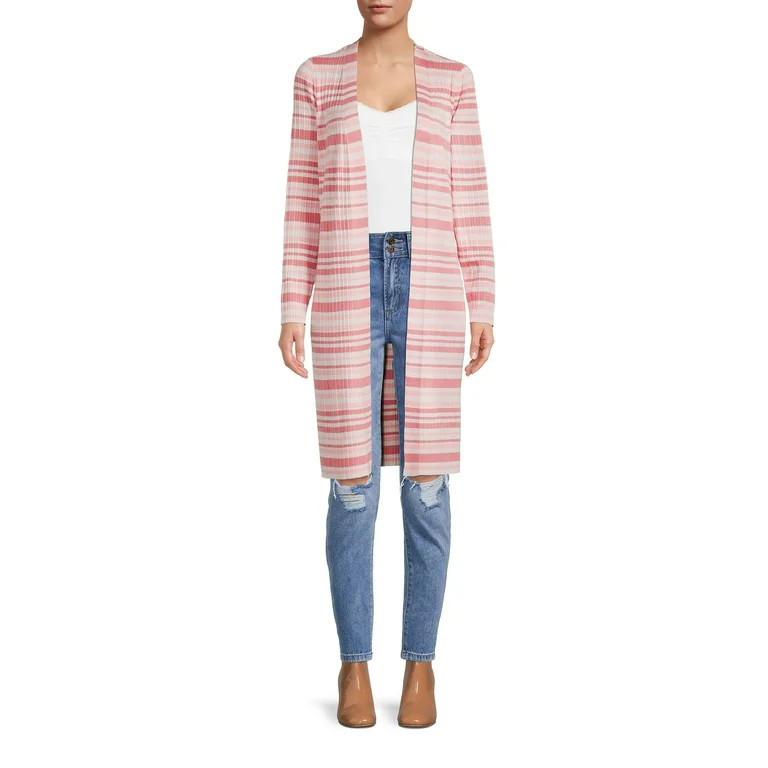 Time and Tru Women’s Stripe Ribbed Duster Cardigan | Walmart (US)