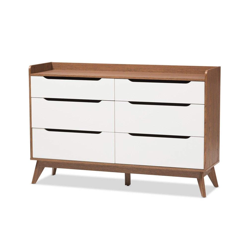 Brighton Mid - Century Modern Wood 6 - Drawer Storage Dresser - Brown - Baxton Studio, White | Target