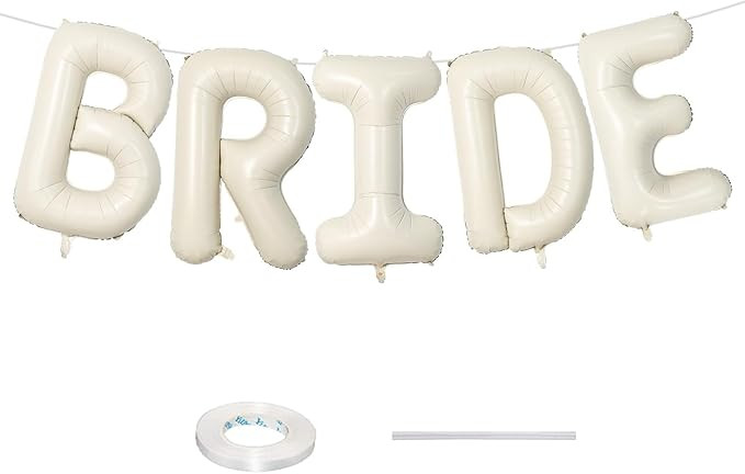 40 Inch Beige BRIDE Balloons Bachelorette for Bridal Shower, Cream White Sand Bride Mylar Foil Ba... | Amazon (US)
