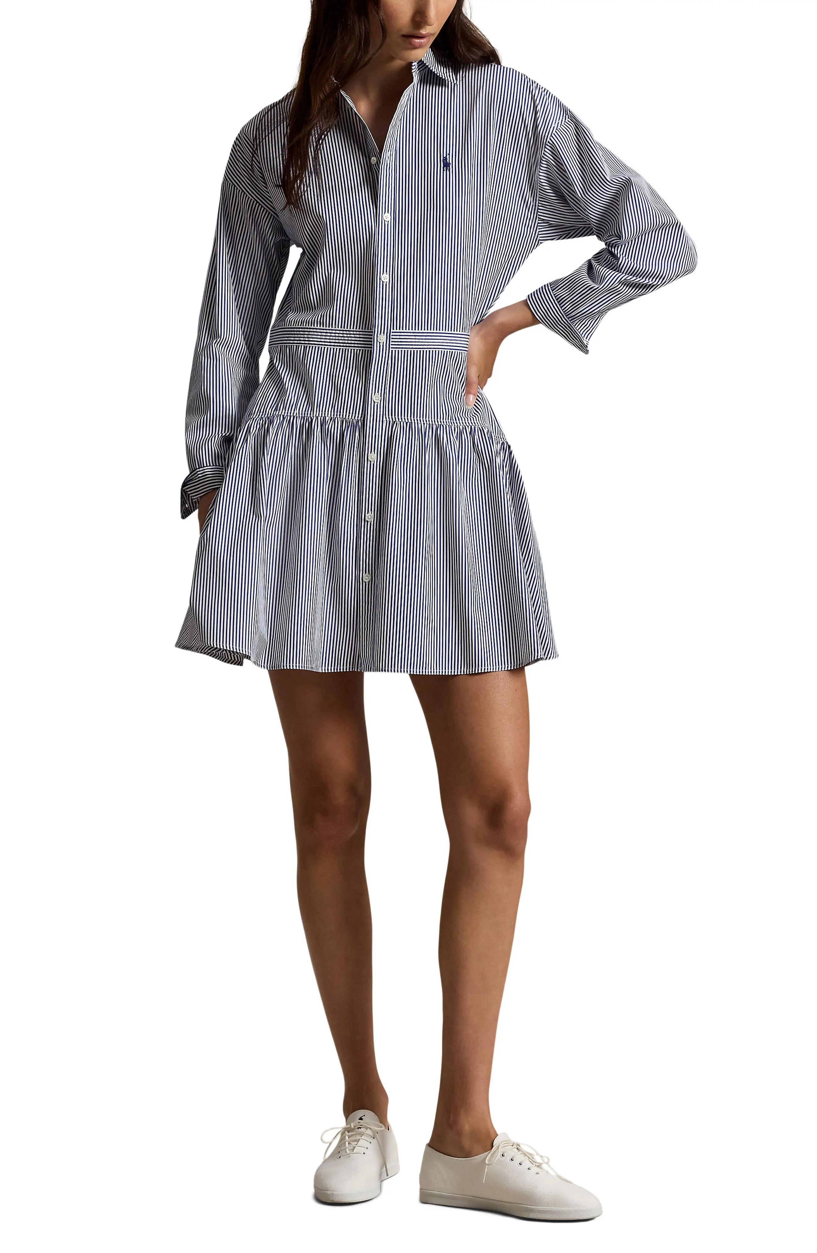 Long Sleeve Stripe Poplin Mini Shirtdress (Women) | Nordstrom | Nordstrom