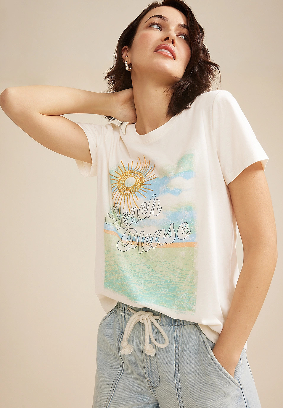 Beach Please Embroidered Sun Classic Fit Graphic Tee | Maurices
