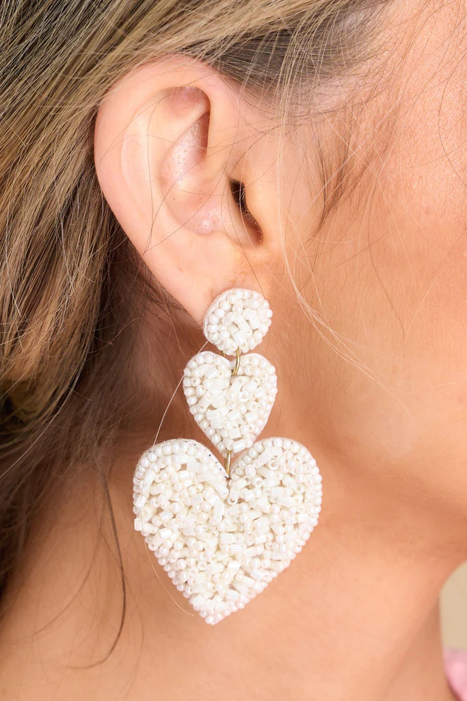 Give You My Love White Beaded Earrings | Red Dress 