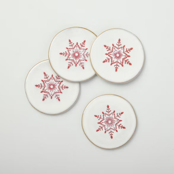 Festive Snowflake Stoneware Coaster Set Light Gray/Red - Hearth & Hand™ with Magnolia | Target